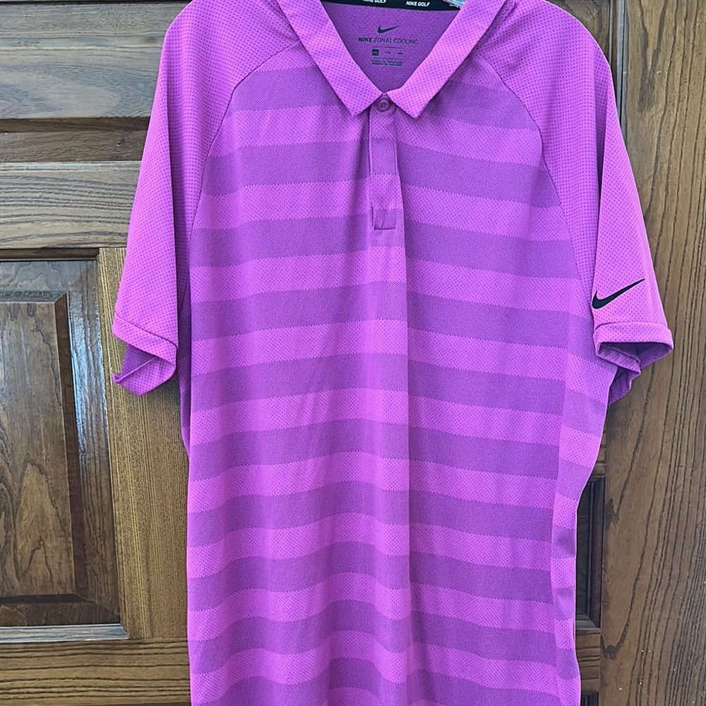 Nike Pink Polo Shirt with Tonal Stripes